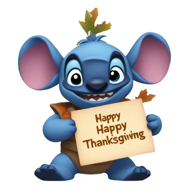 Stitch holding a happy thanksgiving sign  sticker