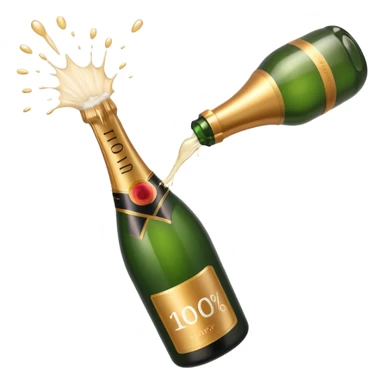 Garrafa de champanhe estourando com o texto 100% saindo dela. sticker
