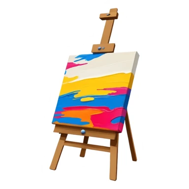 canvas on an easel with bright paint strokes, fun and inviting sticker
