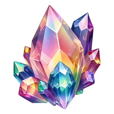 rainbow quartz crystal formation with multiple colorful points sticker