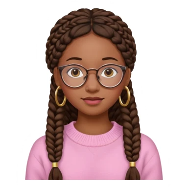 cute  black adult girl with glasses and braids that are long which are brown, and some blush on her cheeks , in a pink sweater and some gold hoop earings . sticker