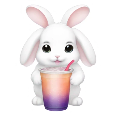 White mini lop rabbit drinking boba tea sticker