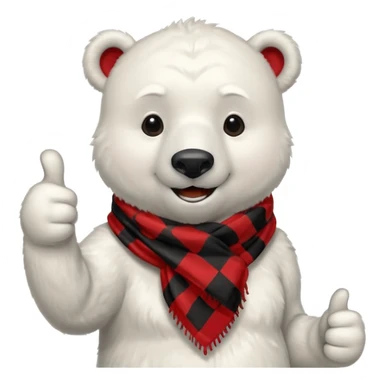Polar Bear, smiling, thumbs up, wearing red Checkered Triangle scarf sticker