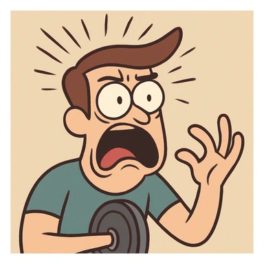 stylized head with lines or explosion effect coming from the top, subtly integrated barbell or weight plate, face showing absolute shock or disbelief sticker