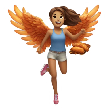 a girl flying with two delicious bbq chicken wings on her back sticker