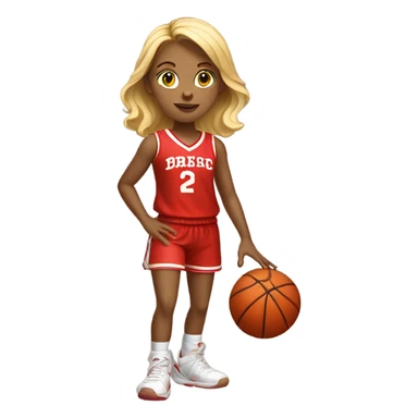 blond girl in red costume playing basket ball sticker