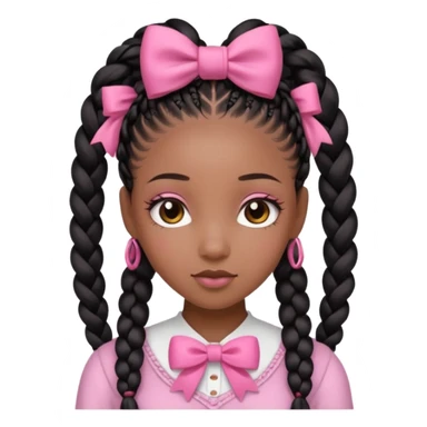 a cute black girl with long goddess braids and a cute pink bow on her head  sticker