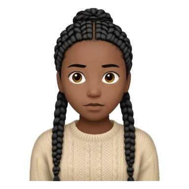 Her black skin glows warmly under the natural light, enhanced by the gentle textures of her knitted beige sweater and black hair in cornrows. her serene expression brings a quiet strength to the portrait.  sticker