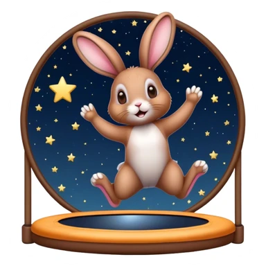 rabbit jumping on trampoline with starry sky and mirror sticker