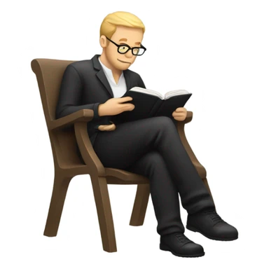 white person sitting on chair wearing black trousers  reading a book  sticker