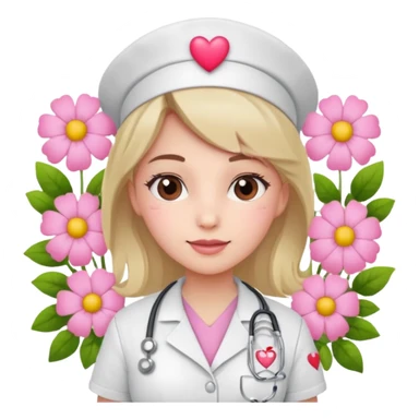 Nurse with pink heart and flowers surround her sticker