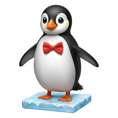 penguin, red bow tie, standing on small ice block sticker