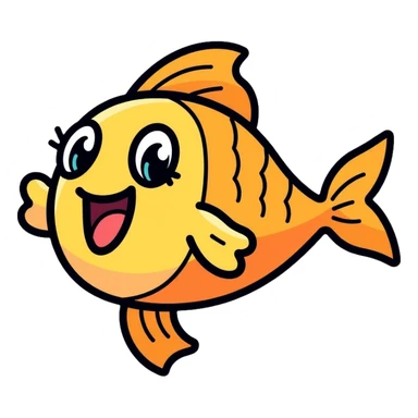 Playful singing fish, cheerful cartoon fish sticker