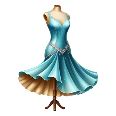 Humanless Icon for Ballroom Dance: elegant ballroom dance shoes, a sparkling dress, and a dance floor with a spotlight. The icon should capture the grace and elegance of ballroom dancing, with emphasis on movement and rhythm. Transparent background. sticker