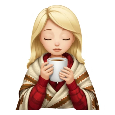 Blonde girl inside a blanket sipping coffee eyes closed sticker