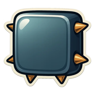 Replace the metallic rivets on the visible side edges with four short, fat spikes (one on each side), leaving the large 1x1 front face blank, in a retro sticker style. Keep the background transparent. sticker