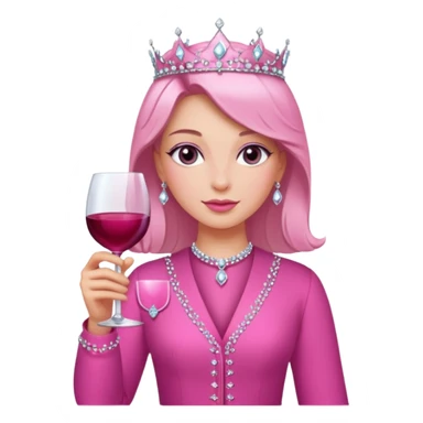 Royal person with pink outfit holding a bedazzled pink wine glass sticker