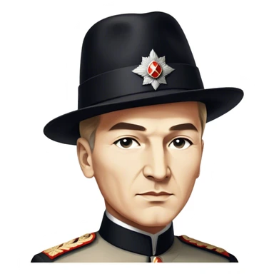 ​Cinematic Realistic Portrait of a Young Mustafa Kemal Atatürk, depicted in his iconic tall black hat and traditional attire with a confident, visionary expression, rendered with rich historical textures and warm, inspiring lighting that captures his youthful dynamism and transformative leadership, sticker