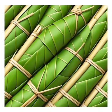 Rice dumpling Zongzi wrapped in bamboo leaves, simplified emoji style with bold outlines and bright colors, cartoon style sweet glutinous rice treat sticker