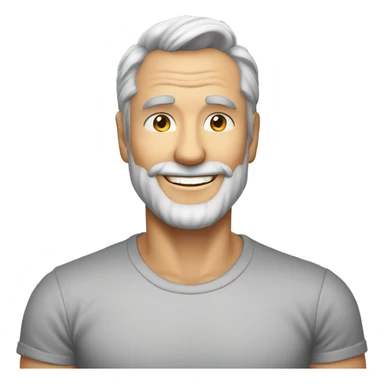 mid 50s dad, grinning, muscular, with beard, grey hair, portrait, wearing v necj t shirt sticker