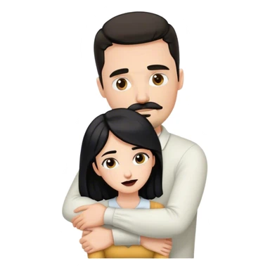 Tall white man with dark brown mustache and goatee hugging a short pale woman with long black hair sticker