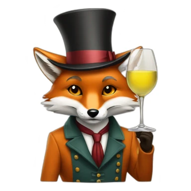 Fox drinking white wine wearing high hat sticker