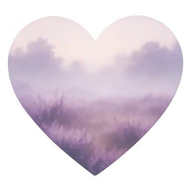 heart with a misty morning heather field, clean digital illustration sticker