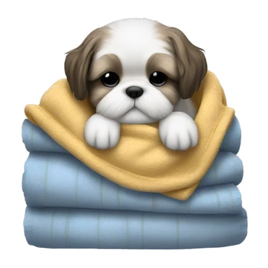 Realistic Shi - tzu puppy sleeping with a blanket sticker