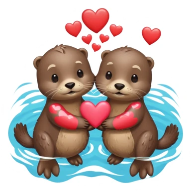 2 otters holding hands swimming with hearts sticker