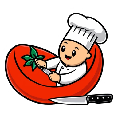 chef knife slicing through a juicy tomato sticker