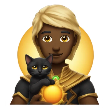 A sun warlock who has tan skin and is holding a black kitten sticker