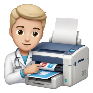 IT technician fixing a printer in hospital sticker
