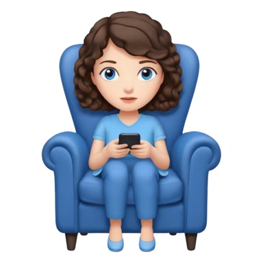 Brunette, blue-eyed woman sitting curled up in chair watching TV  sticker