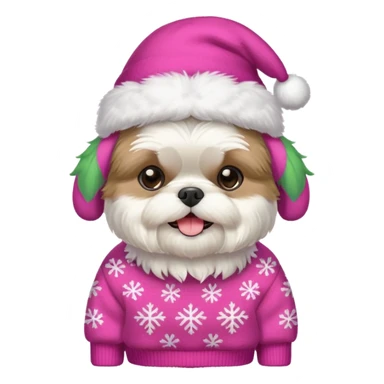 white shih tzu with pink christmas sweater and hat sticker