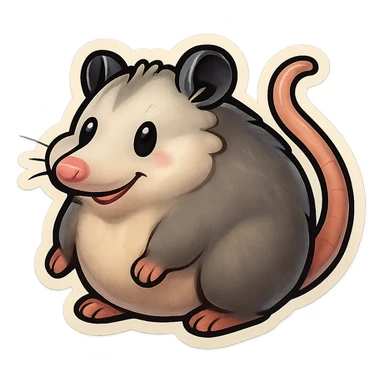 adorably fat cartoon possum, sticker style sticker