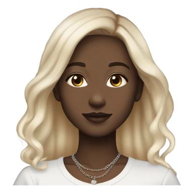 pale skinned girl with light brown to platinum blonde ombre hair and brown eyes, wearing a square neck black top and silver necklaces sticker