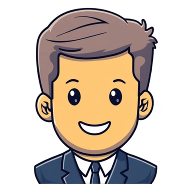 John F. Kennedy portrait with his classic hairstyle and smile sticker