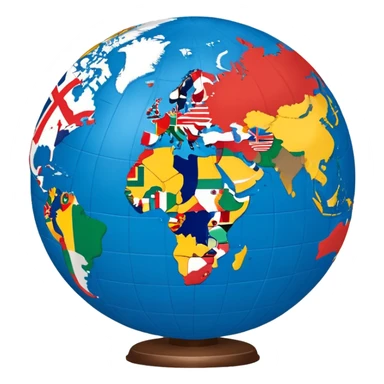 A globe showing Earth with small country flags around it or embedded on the continents sticker