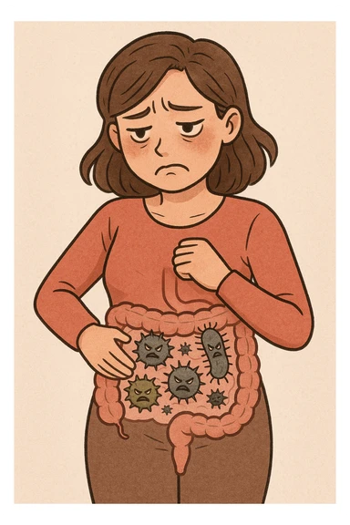 donna con batteri cattivi pieni nel suo intestino sticker