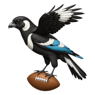 A magpie standing on top of a hawk that's tiered and the magpies holding a afl ball sticker