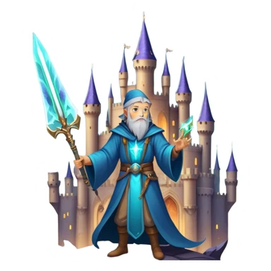 Fantasy and Sci-Fi Movies: A magical collage with a glowing sword, flying dragons, and futuristic spaceships. Stars and planets shimmer in the background, with a mystical castle and an ancient wizard holding a staff. The atmosphere is epic, otherworldly, and adventurous. Transparent background. sticker