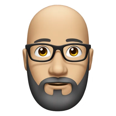 Create a bald man, long black beard with white highlights, round prescription glasses, and thin eyebrows sticker
