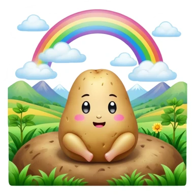rainbow kawaii meditating potato landscape sticker