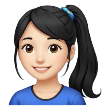An Emoji of girl with black ponytail hair, who can be described by three words: sun, moo, star sticker
