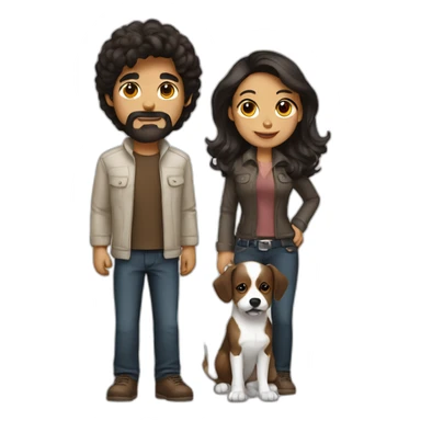 Graphic designer dark hair with brown white dog sticker