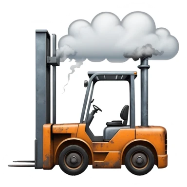 ugly, broken forklift with clouds of smoke around sticker