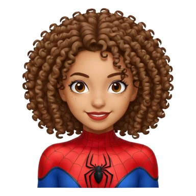 Lightskin girl with curly hair, eyebrow piercing in left side, wearing a spider man costume sticker
