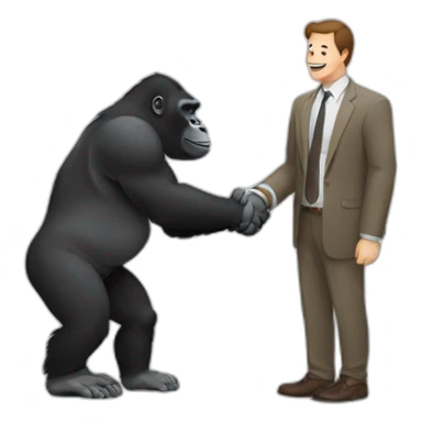 Gorilla handshakes a Man sticker