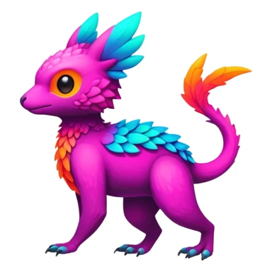 lush warm-colored colorful neon-colored Fakémon-Trico-creature (full body) sticker