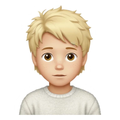 create-a-look-for-a-blond-boy-with-long-tousled-hair-light-eyes-a-white-sweat + fluffy white sweater + styled hair blonde with hair to the side cute + cute face with freckles  medium hair fluffy to the side no long hair cute hair blonded no messy medium height blue eyes sticker